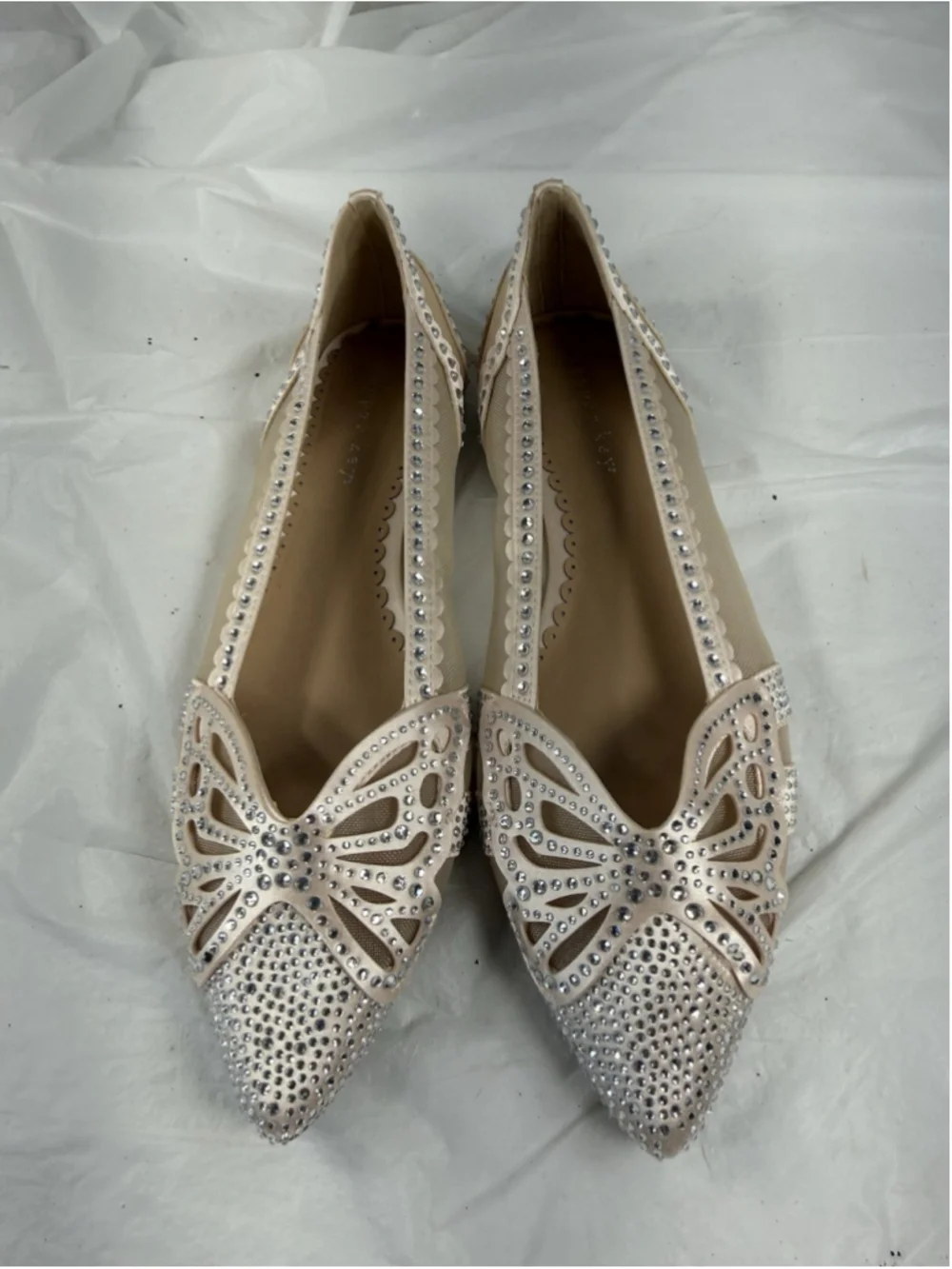 Copper Key Crystal Pointed Toe Butterfly Flat Shoes Womens 8M